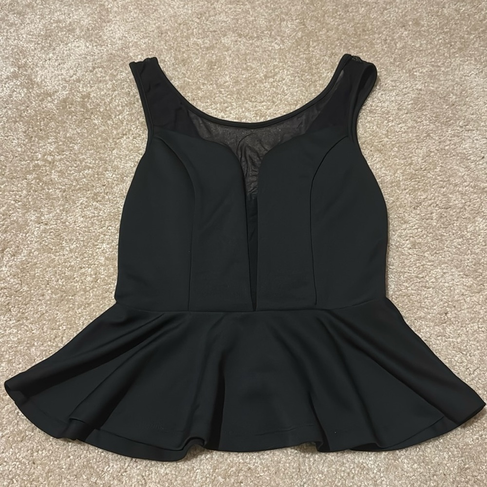 Half Mesh Low Cut Peplum Top